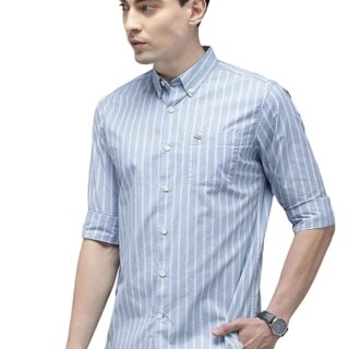 Men Cotton Blue Striped Slim Fit Casual Shirt