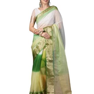 Zari Stripe Organza Jacquard Saree With Unstitched Blouse Piece