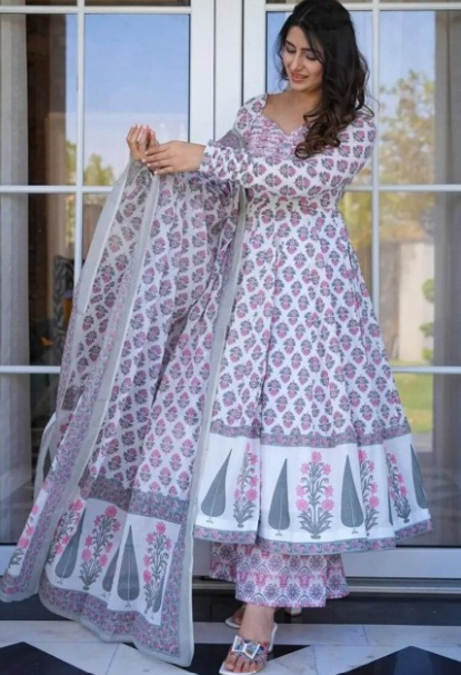 Floral Print Kurta with Pant and Dupatta - Image 2