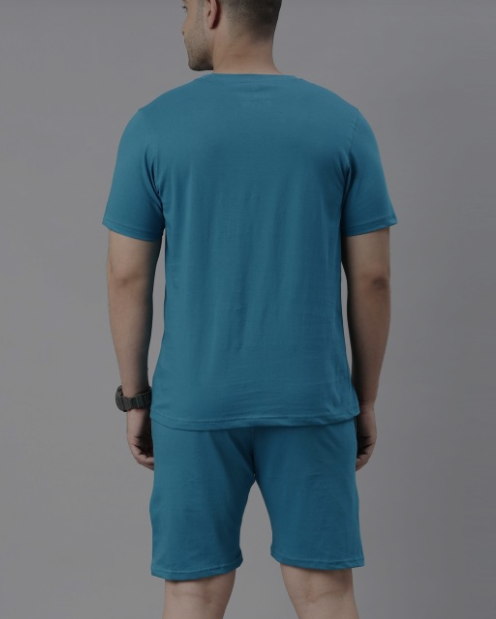 Men Teal & White Striped Pure Cotton Night Suit - Image 3