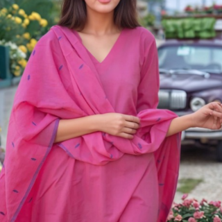 V Neck Straight Kurta with Trousers & Dupatta