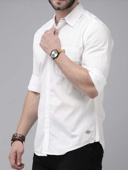Men White Classic Regular Fit Cotton Casual Shirt
