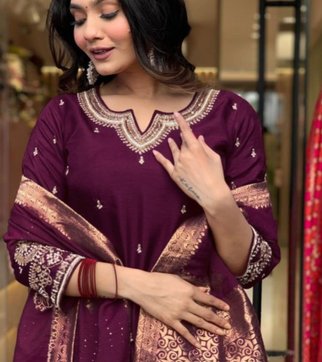 Women Embroidered Straight Kurta With Trousers And Dupatta - Image 3