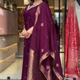 Women Embroidered Straight Kurta With Trousers And Dupatta