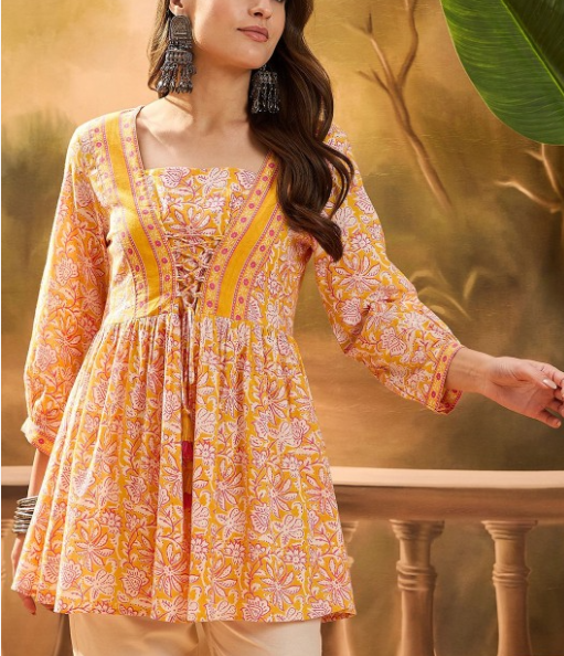 Women's Floral Printed Cotton Peplum Top - Image 2