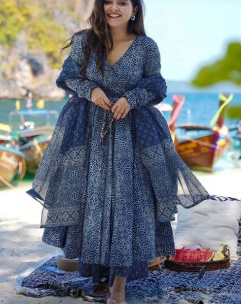 Bandhani Printed V-Neck Angrakha Pure Cotton Kurta With Palazzos And Dupatta