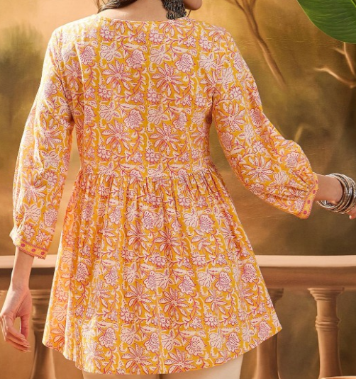 Women's Floral Printed Cotton Peplum Top - Image 3