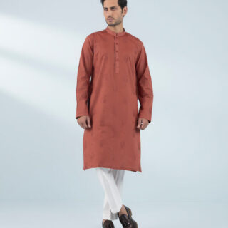 Embroidered Rust Cotton Kurta