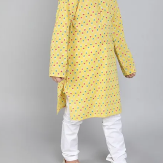 Little Clothing Cotton Full Sleeves Floral Motifs Printed Kurta Churidar Set - Yellow