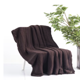 Mini Cable Knit Brown Cotton Knitted Throw Blanket with Warm Fabric Back