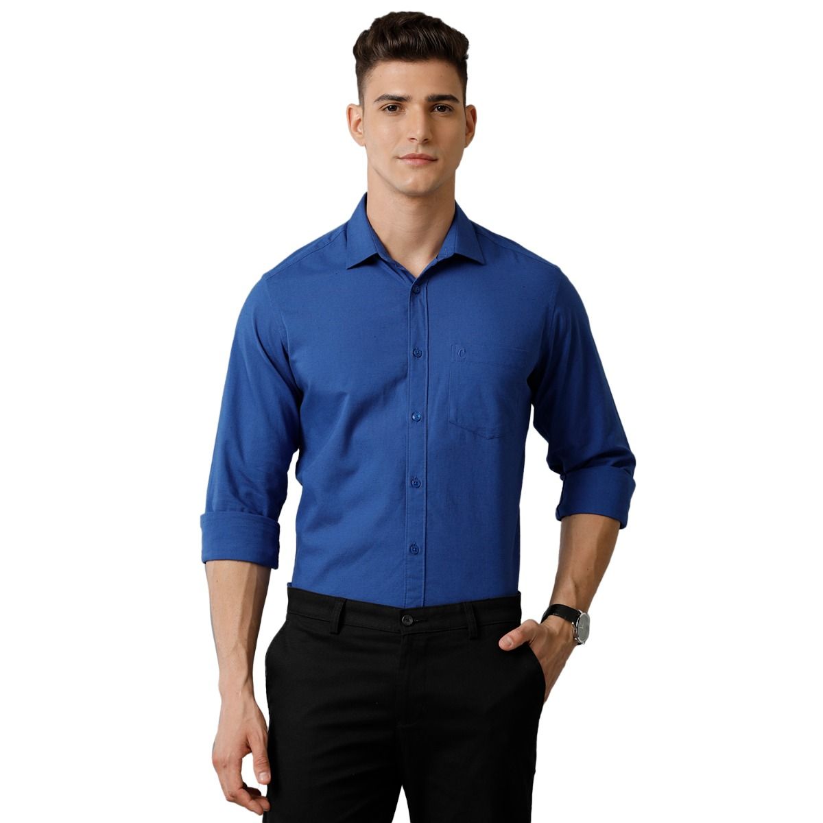 Blue Solid Full Sleeve Sleeve Casual Shirt - Image 2