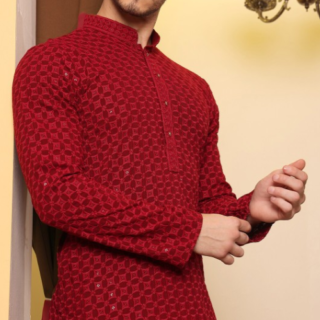 Ethnic Motif Embroidered Collar Round Neck Sequins Kurta