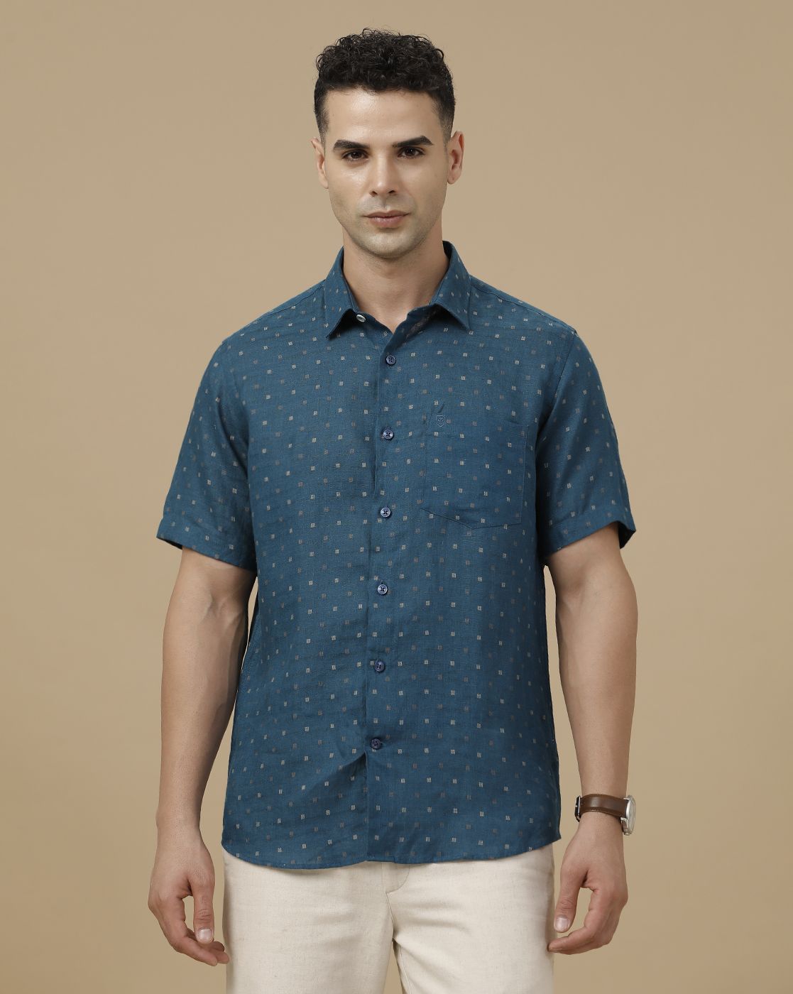 Blue Dobby Half Sleeve Casual Shirt - Image 2