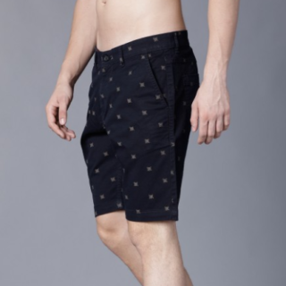 Men Navy Blue Printed Slim Fit Regular Shorts