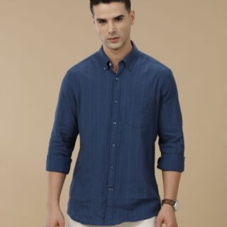 Rich Blue Striped Full Sleeve Casual Shirt