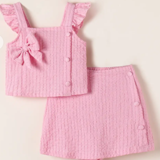 2-Pc Textured Bow Applique Blouse & Skorts