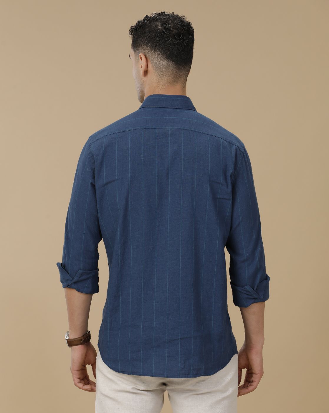 Rich Blue Striped Full Sleeve Casual Shirt - Image 3