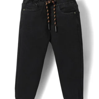 Full Length Washed Denim Jeans With Stretch - Black