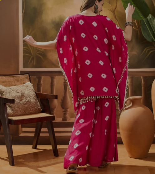 Bandhej Printed Kaftan & Tube Top With Sharara - Image 3