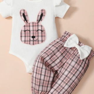 2-Pc Plaid Patch Rabbit Pant Set