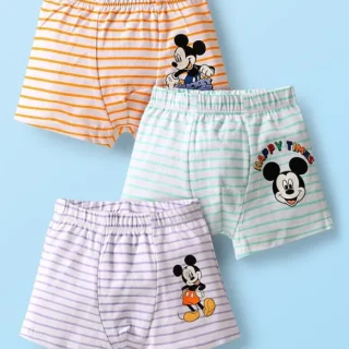 100% Cotton Trunks With Mickey Mouse & Family Graphics Pack Of 3 - Purple Light Green & Orange