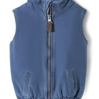 Denim Woven Sleeveless Mid Wash Solid Color Denim Jacket - Navy Blue