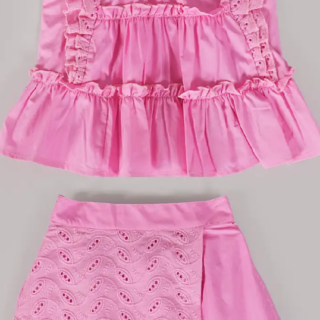 2-Pc Schiffli Cotton Blouse & Skirt