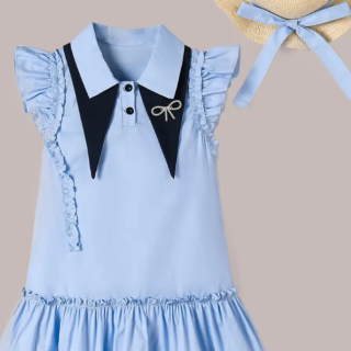 Ruffle Embellished Cotton Dress with Hat