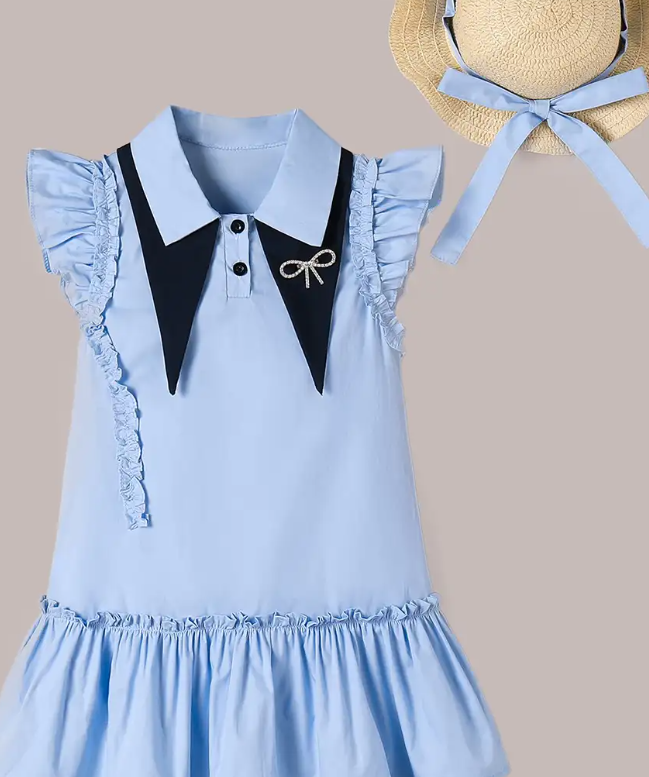 Ruffle Embellished Cotton Dress with Hat