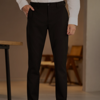 Black Solid Slim Fit Wrinkle-Resistant Formal Trousers with Stretchable Waistband
