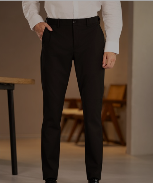 Black Solid Slim Fit Wrinkle-Resistant Formal Trousers with Stretchable Waistband