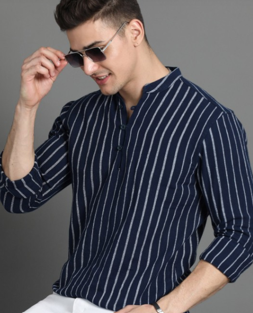 Collar Printed Flared Sleeves Thread Work Cotton Short Kurta - Image 2