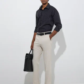 Formals Black Striped Slim-Fit Cotton Shirt