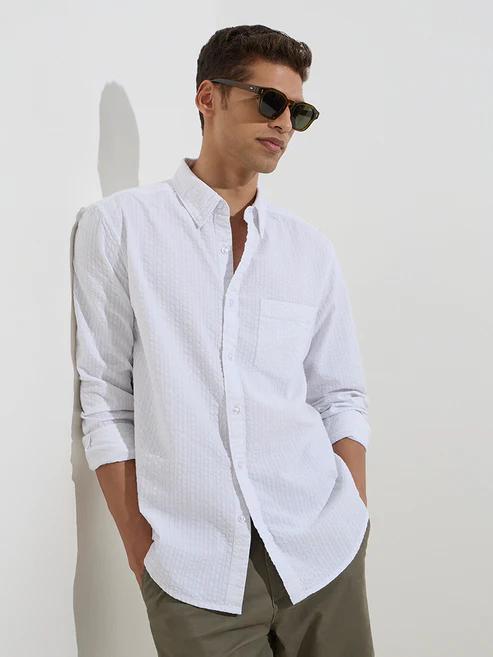 Casuals White Striped Relaxed-Fit Cotton Shirt - Image 2