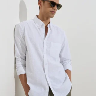 Casuals White Striped Relaxed-Fit Cotton Shirt