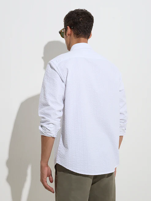 Casuals White Striped Relaxed-Fit Cotton Shirt - Image 3