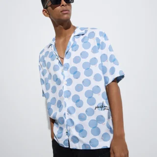 Blue Geometric Printed Relaxed-Fit Shirt