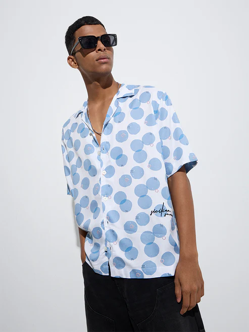 Blue Geometric Printed Relaxed-Fit Shirt