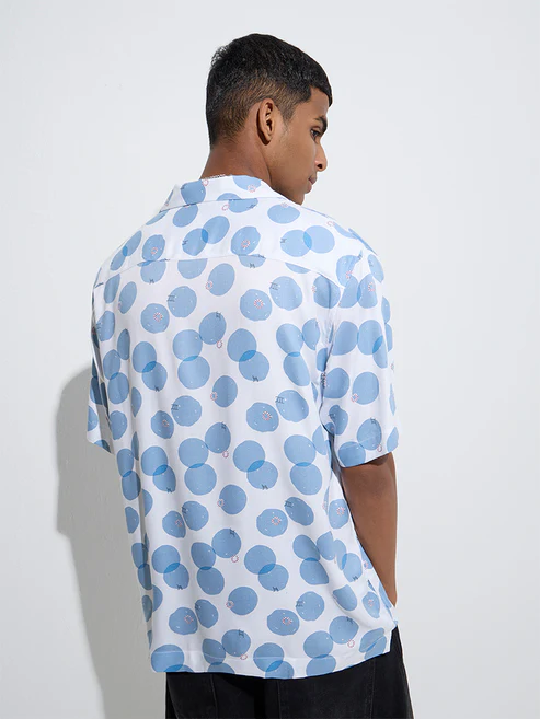 Blue Geometric Printed Relaxed-Fit Shirt - Image 4