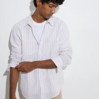 Casuals White Striped Relaxed-Fit Cotton Shirt