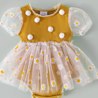 Daisy Tulle & Pom-Pom Onesie