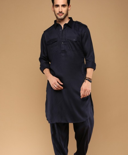 Shirt Collar Pathani Kurta With Trouser - Image 2