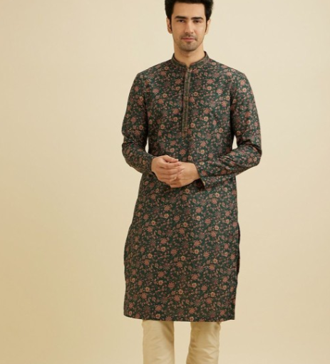 Men Floral Printed Regular Kurta with Pyjamas