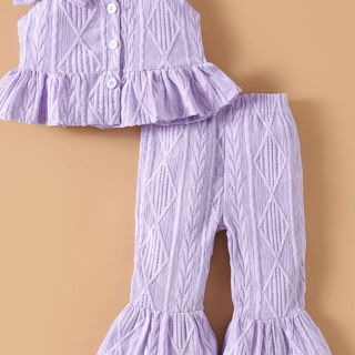2-Pc Bow Tie Ruffle Pants Set