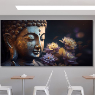 Black & Yellow Lord Buddha Printed Canvas Wall Art