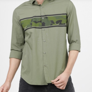 Men Olive Green Slim Fit Printed Casual Shirt