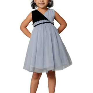 Black & Dusty Blue V-neck Dress