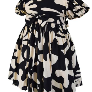 Black & Cream Puff Sleeve Dress