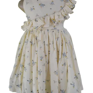 Blue Floral Print Ruffle Dress