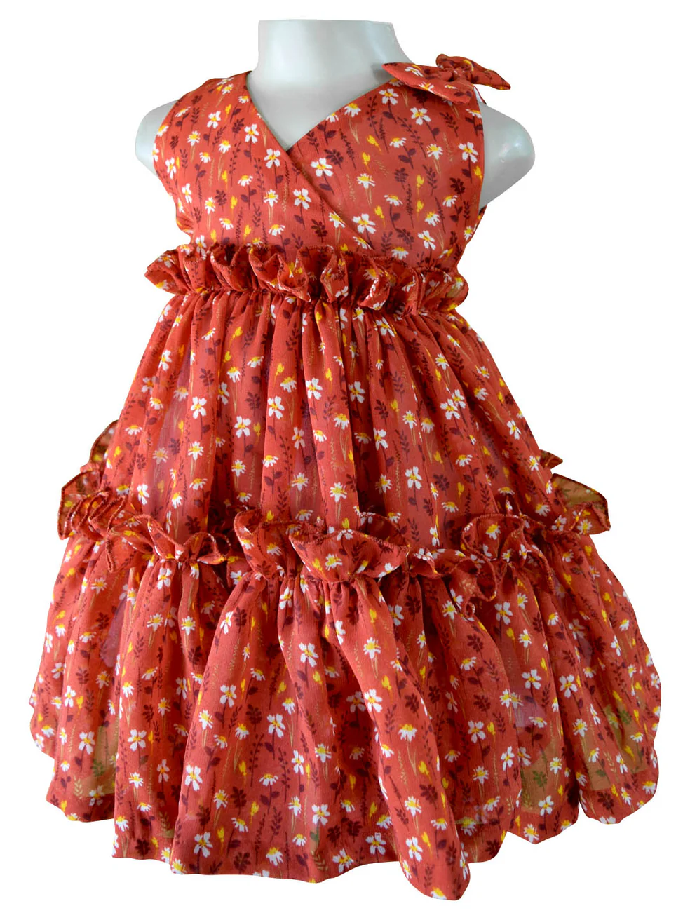Rust Ruffled Georgette Dress